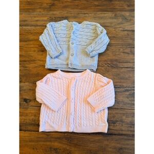 Janie‎ and Jack Baby 3-6 Months Cable Knit Cardigan Sweater Bundle Pink Gray 2pc